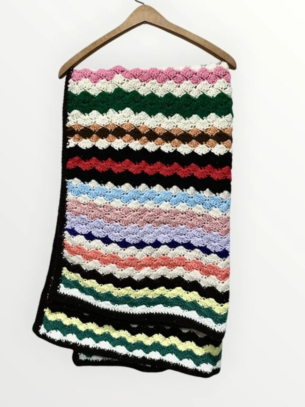 Handmade Granny Crochet Throw Afghan Blanket Multicolor Ripple 36inx50in
